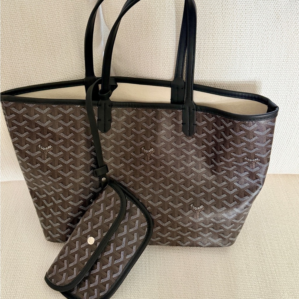 Designer inspired Black Tote with Pouch